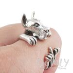 3D Great Dane German Mastiff Dog Shaped Animal Wrap Ring in Silver