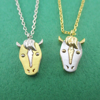 3D Horse Face with Raised Mane Shaped Pendant Necklace Silver or Gold