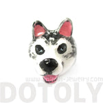 3D Husky Dog Face Shaped Enamel Animal Ring in US Size 7 and 8 | Limited Edition | DOTOLY