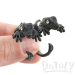 3D Iguana Lizard Shaped Front and Back Two Part Stud Earrings in Black | DOTOLY