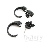 3D Iguana Lizard Shaped Front and Back Two Part Stud Earrings in Black | DOTOLY