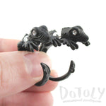 3D Iguana Lizard Shaped Front and Back Two Part Stud Earrings in Black | DOTOLY