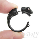 3D Iguana Lizard Shaped Front and Back Two Part Stud Earrings in Black | DOTOLY
