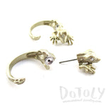 3D Iguana Lizard Shaped Front and Back Two Part Stud Earrings in Gold | DOTOLY