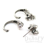 3D Iguana Lizard Shaped Front and Back Two Part Stud Earrings in Silver | DOTOLY
