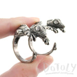 3D Iguana Lizard Shaped Front and Back Two Part Stud Earrings in Silver | DOTOLY