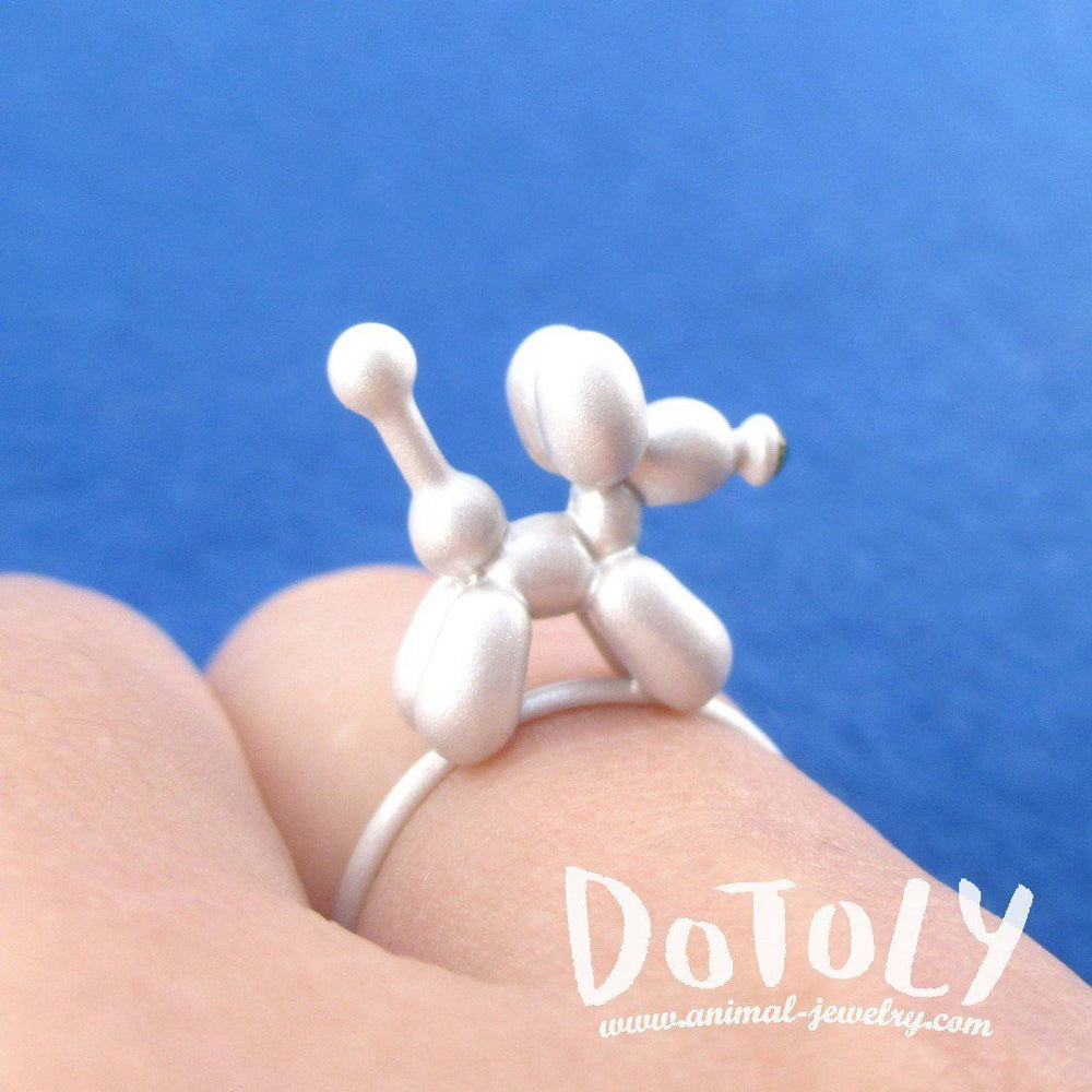 3D Jeff Koons Balloon Dog Shaped Ring in White | DOTOLY