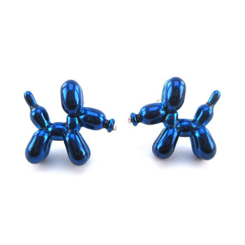 3D Jeff Koons Balloon Dog Shaped Stud Earrings in Bright Blue | DOTOLY
