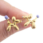 3D Jeff Koons Balloon Dog Shaped Stud Earrings in Purple and Gold