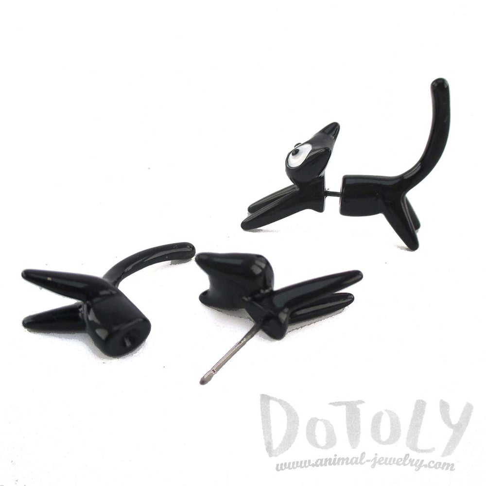 3D Kiki's Delivery Jiji Black Kitty Cat Shaped Two Part Stud Earrings