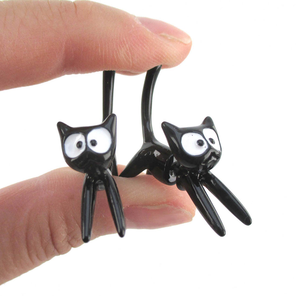 3D Kiki's Delivery Jiji Black Kitty Cat Shaped Two Part Stud Earrings