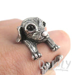 3D King Charles Spaniel Dog Shaped Miniature Animal Ring in Silver