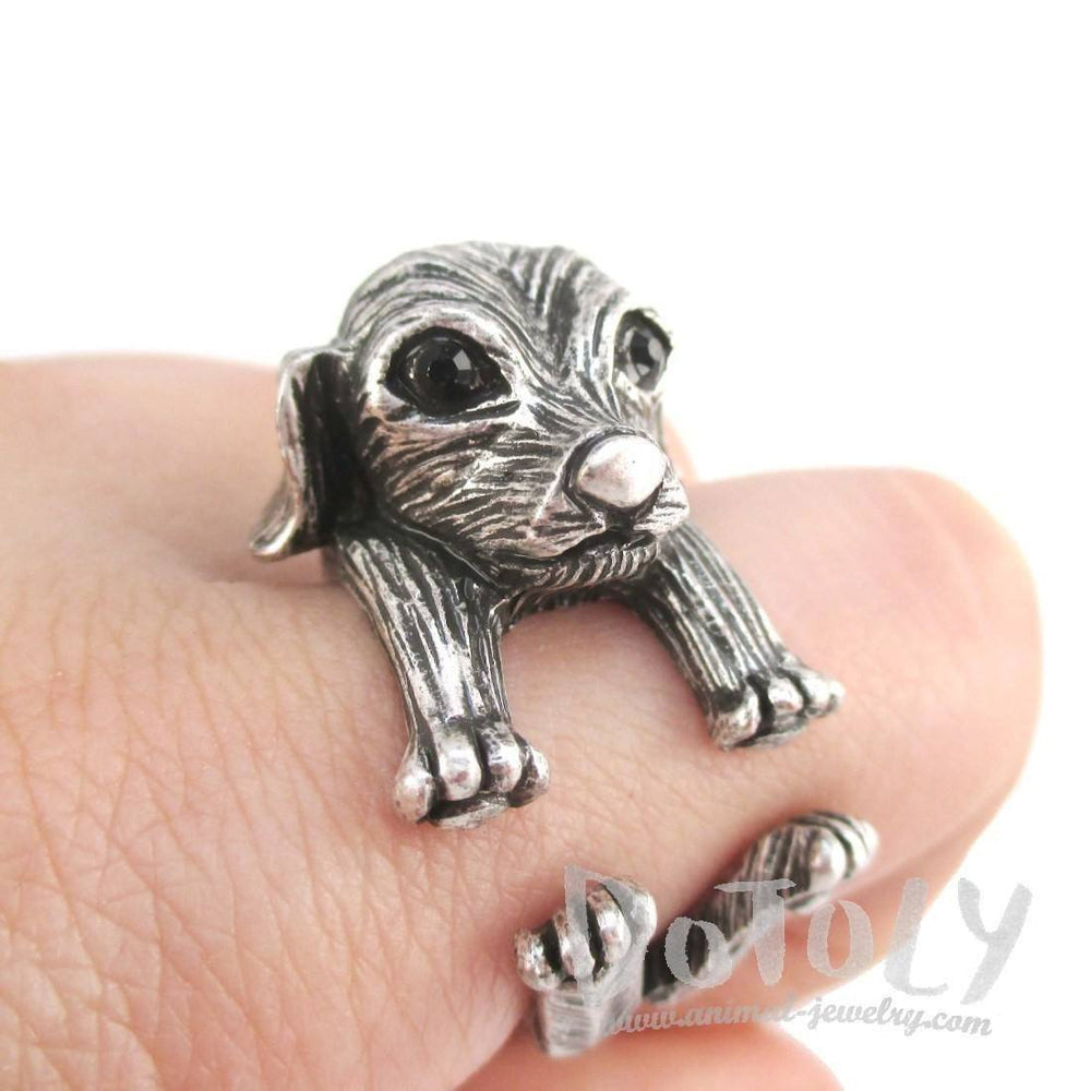 3D King Charles Spaniel Dog Shaped Miniature Animal Ring in Silver