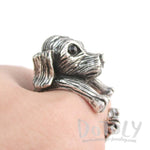 3D King Charles Spaniel Dog Shaped Miniature Animal Ring in Silver