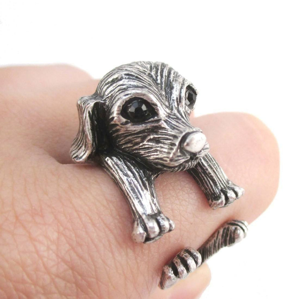 3D King Charles Spaniel Dog Shaped Miniature Animal Ring in Silver