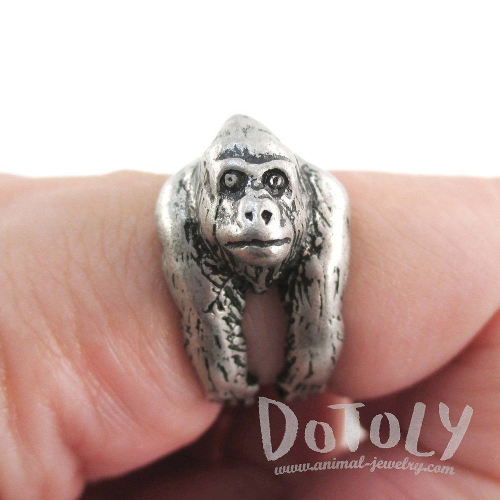 3D King Kong Gorilla Ape Wrapped Around Your Finger Ring in Silver