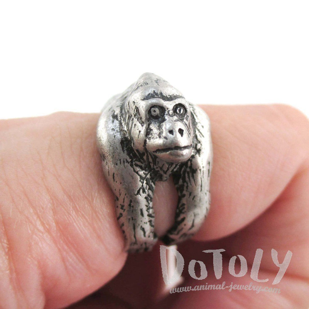 3D King Kong Gorilla Ape Wrapped Around Your Finger Ring in Silver