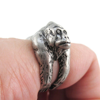 3D King Kong Gorilla Ape Wrapped Around Your Finger Ring in Silver