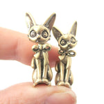 3D Kitty Cat Shaped Two Part Front and Back Dangle Earrings in Brass | DOTOLY | DOTOLY