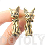 3D Kitty Cat Shaped Two Part Front and Back Dangle Earrings in Brass | DOTOLY | DOTOLY