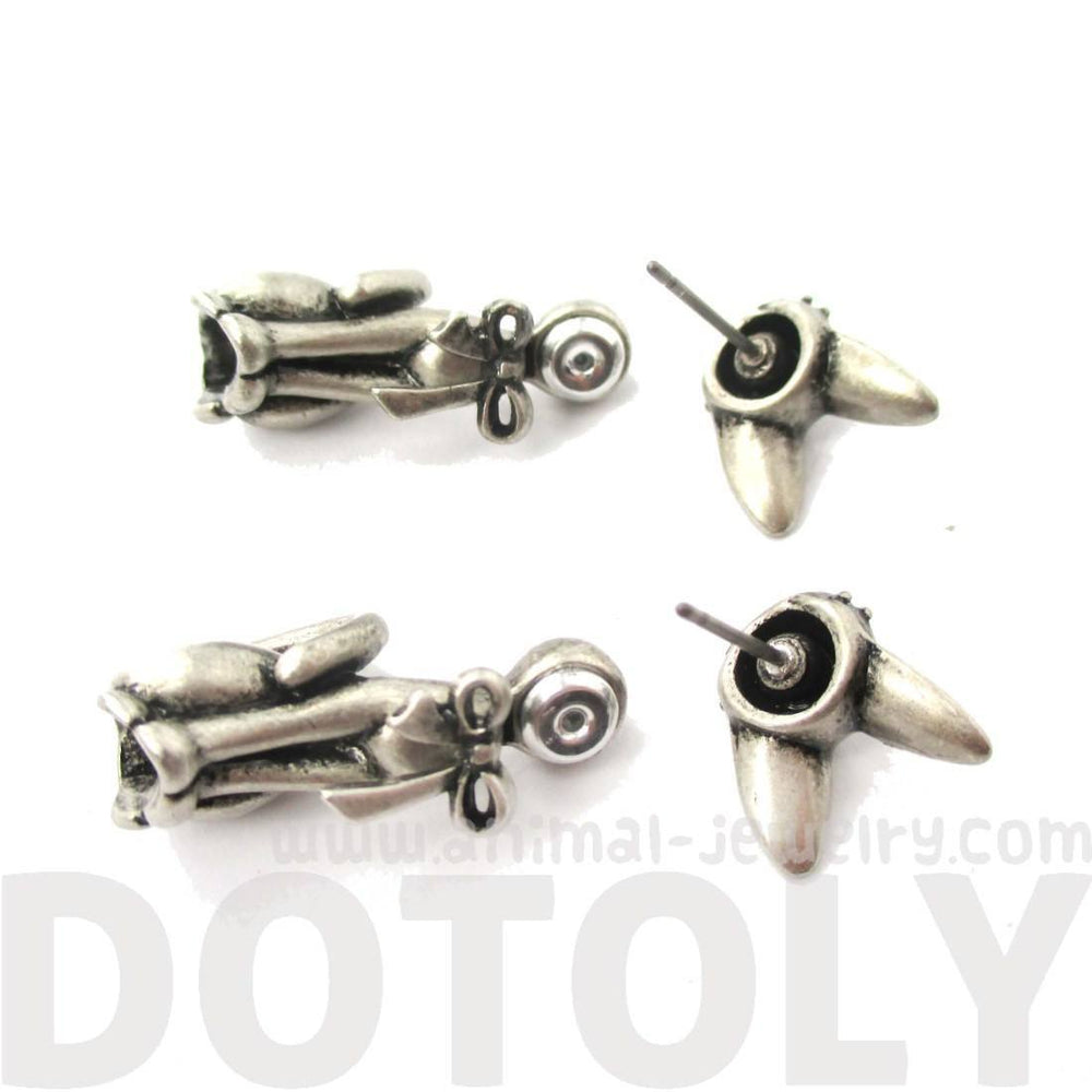 3D Kitty Cat Shaped Two Part Front and Back Dangle Earrings in Silver | DOTOLY | DOTOLY