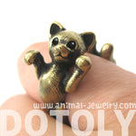 3D Kitty Cat Two Tailed Animal Wrap Around Ring in Brass - Sizes 5 to 9 Available | DOTOLY