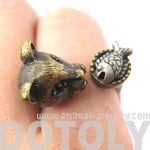 3D Kitty Cat with Fish Animal Wrap Ring in Brass | US Sizes 7 to 11 | DOTOLY