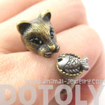 3D Kitty Cat with Fish Animal Wrap Ring in Brass | US Sizes 7 to 11 | DOTOLY