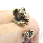 3D Koala Bear Wrapped Around Your Finger Shaped Animal Ring in Brass | US Size 4 to 8.5 | DOTOLY