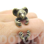 3D Koala Bear Wrapped Around Your Finger Shaped Animal Ring in Brass | US Size 4 to 8.5 | DOTOLY