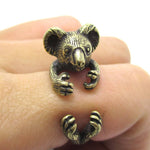 3D Koala Bear Wrapped Around Your Finger Shaped Animal Ring in Brass | US Size 4 to 8.5 | DOTOLY