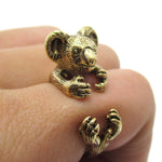 3D Koala Bear Wrapped Around Your Finger Shaped Animal Ring in Shiny Gold | US Size 4 to 8.5 | DOTOLY