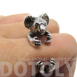 3D Koala Bear Wrapped Around Your Finger Shaped Animal Ring in Shiny Silver | US Size 4 to 8.5 | DOTOLY