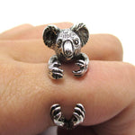 3D Koala Bear Wrapped Around Your Finger Shaped Animal Ring in Shiny Silver | US Size 4 to 8.5 | DOTOLY