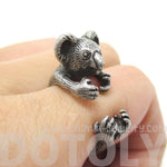 3D Koala Bear Wrapped Around Your Finger Shaped Animal Ring in Silver | US Size 4 to 8.5 | DOTOLY