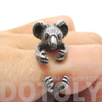 3D Koala Bear Wrapped Around Your Finger Shaped Animal Ring in Silver | US Size 4 to 8.5 | DOTOLY