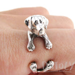 3D Labrador Retriever Shaped Animal Wrap Ring in 925 Sterling Silver | Sizes 4 to 8.5 | DOTOLY