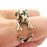 3D Labrador Retriever Shaped Animal Wrap Ring in Shiny Gold | Sizes 4 to 8.5 | DOTOLY