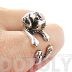3D Labrador Retriever Shaped Animal Wrap Ring in Shiny Silver | Sizes 4 to 8.5 | DOTOLY