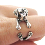 3D Labrador Retriever Shaped Animal Wrap Ring in Shiny Silver | Sizes 4 to 8.5 | DOTOLY