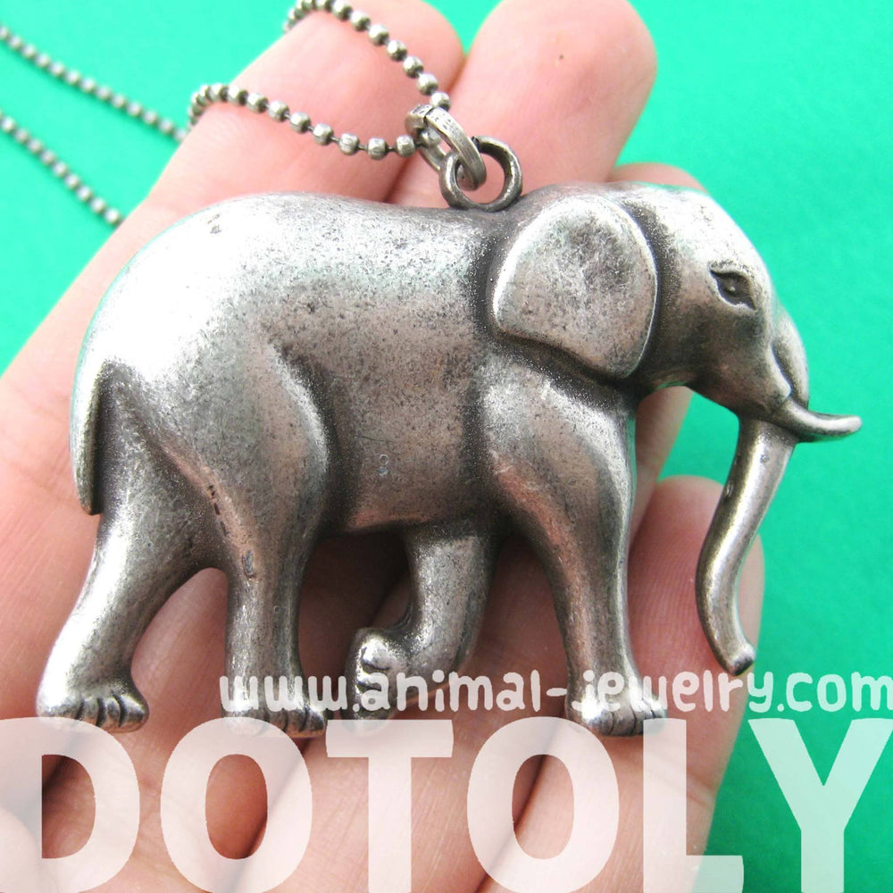 3D Large Elephant Animal Pendant Necklace in Silver | DOTOLY | DOTOLY