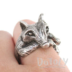 3D Lazy Fox Wrapped Around Your Finger Animal Ring in Silver | DOTOLY