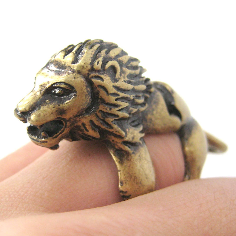 3D Lion Shaped Animal Wrap Armor Knuckle Joint Ring in Brass | Size 5 to 9 | DOTOLY