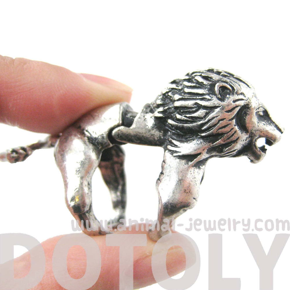 3D Lion Shaped Animal Wrap Armor Knuckle Joint Ring in Silver | Size 5 to 9 | DOTOLY