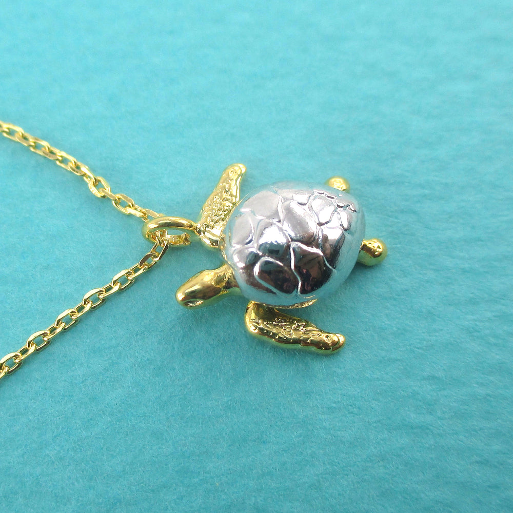 3D Marine Loggerhead Sea Turtle Shaped Pendant Necklace