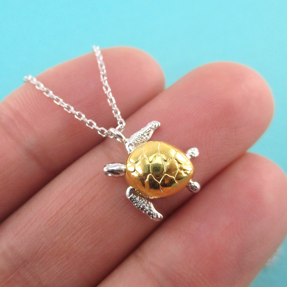 3D Marine Loggerhead Sea Turtle Shaped Pendant Necklace