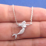 3D Mermaid with Flowing Hair Shaped Pendant Necklace