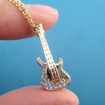 3D Miniature Electric Bass Guitar Shaped Musical Instrument Pendant Necklace