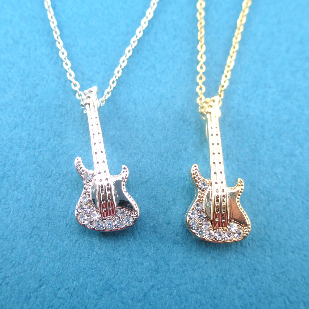 3D Miniature Electric Bass Guitar Shaped Musical Instrument Pendant Necklace