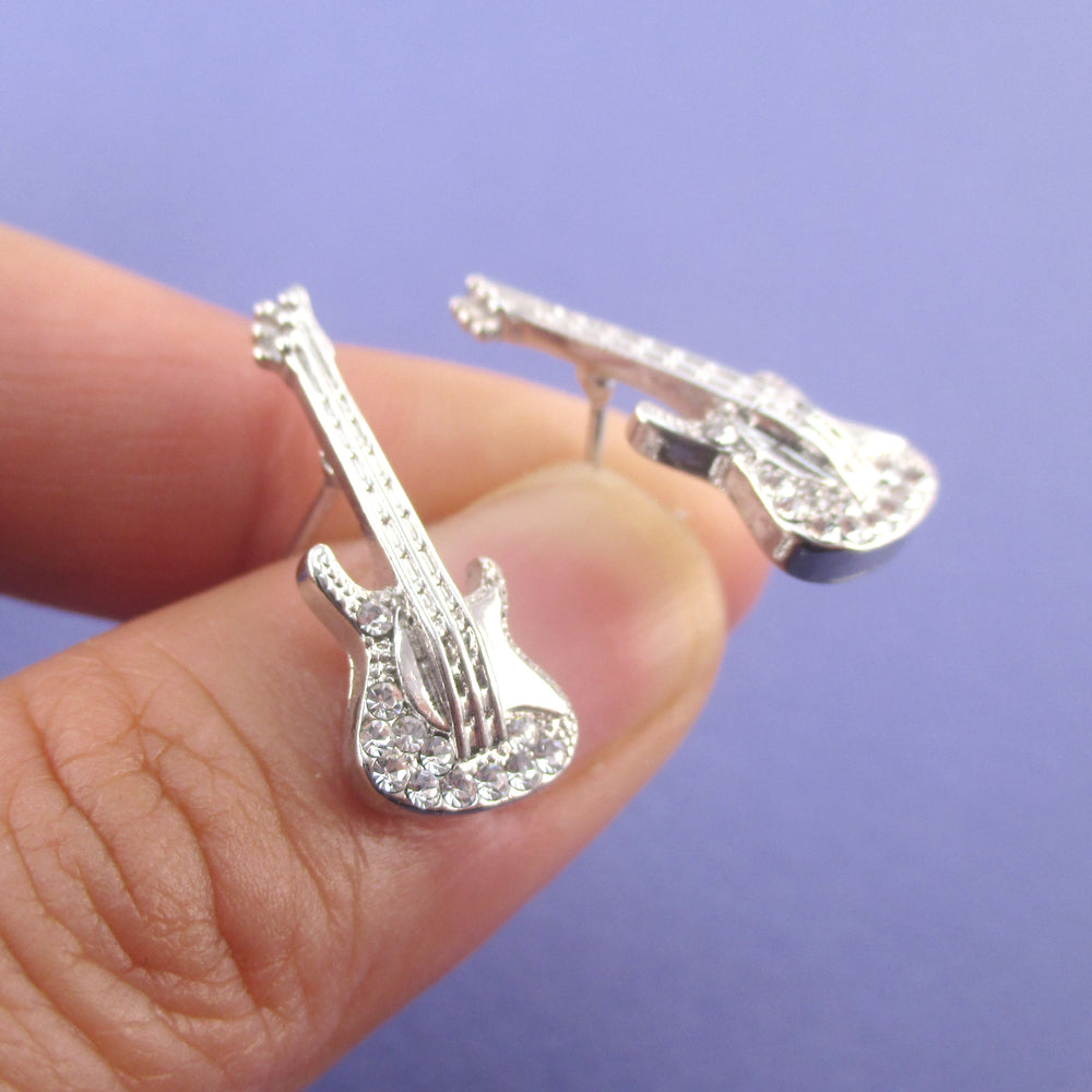 Miniature Electric Bass Guitar Shaped Musical Instrument Stud Earrings